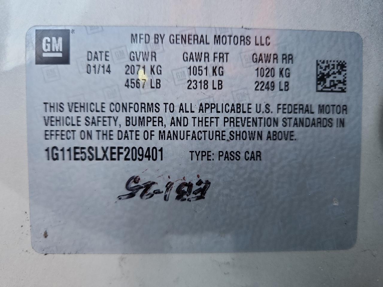 2014 Chevrolet Malibu 2Lt VIN: 1G11E5SLXEF209401 Lot: 81875465