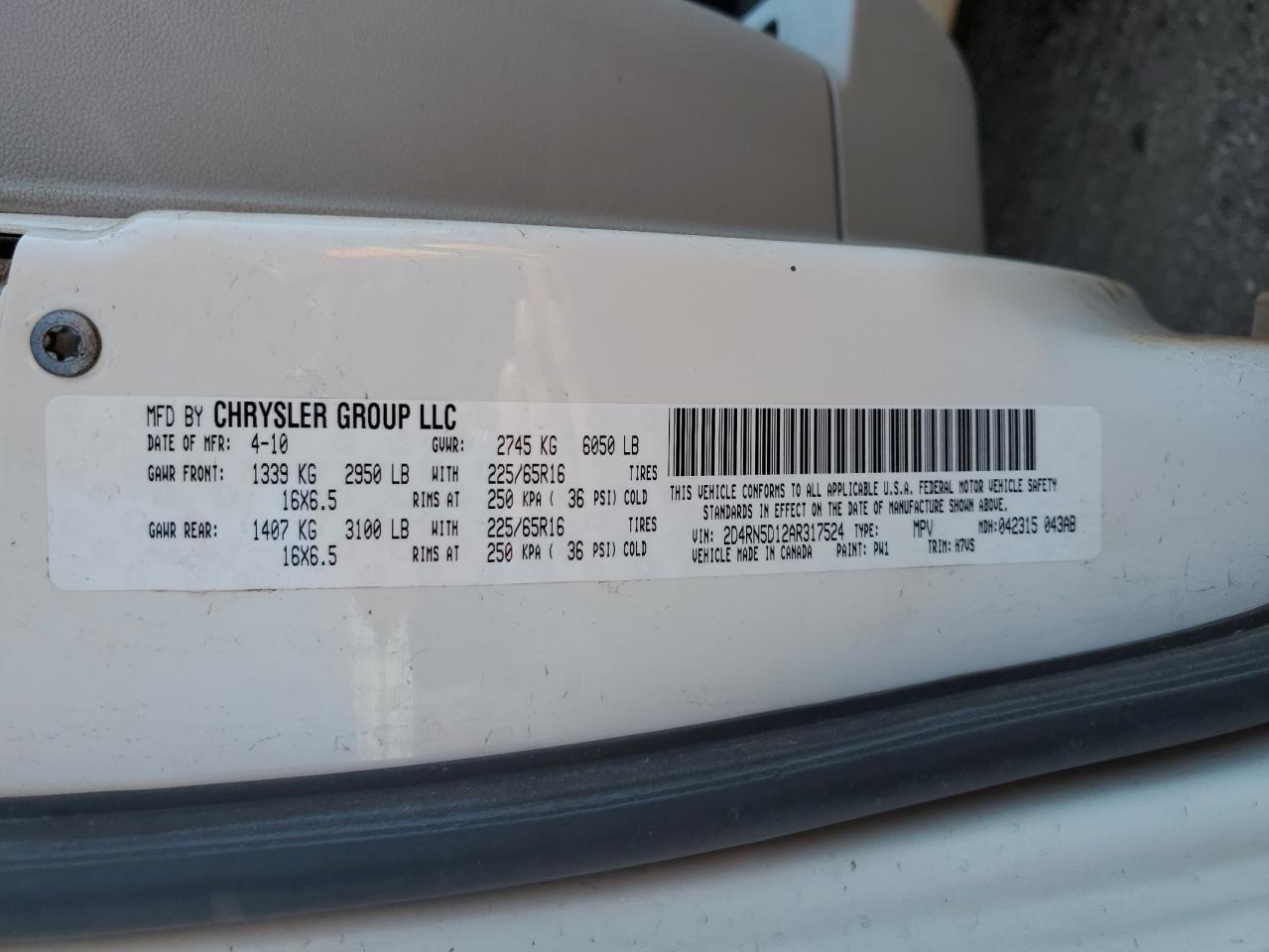 2010 Dodge Grand Caravan Sxt VIN: 2D4RN5D12AR317524 Lot: 70889925