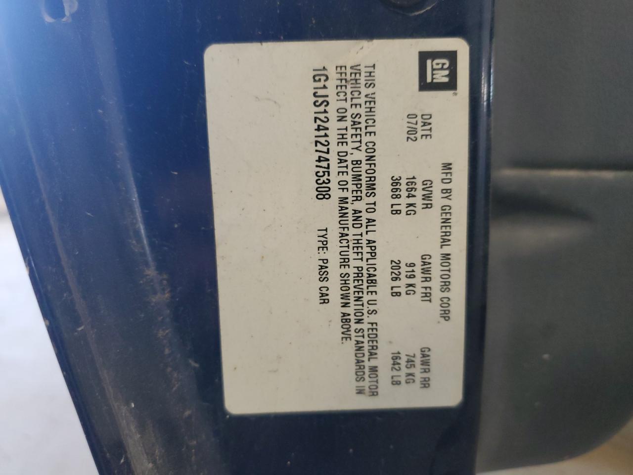 2002 Chevrolet Cavalier Ls VIN: 1G1JS124127475308 Lot: 80223865