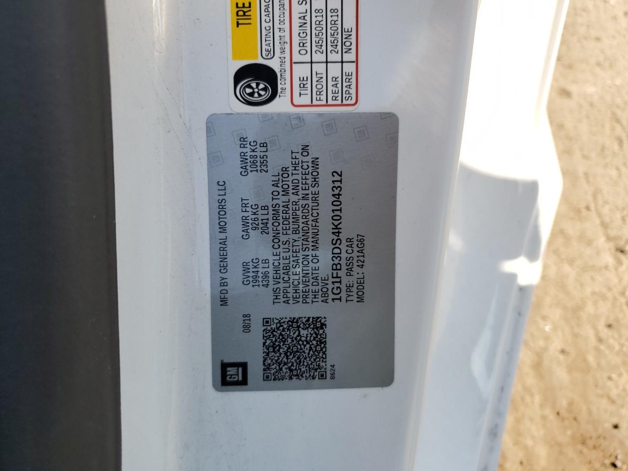 2019 Chevrolet Camaro Ls VIN: 1G1FB3DS4K0104312 Lot: 80788515