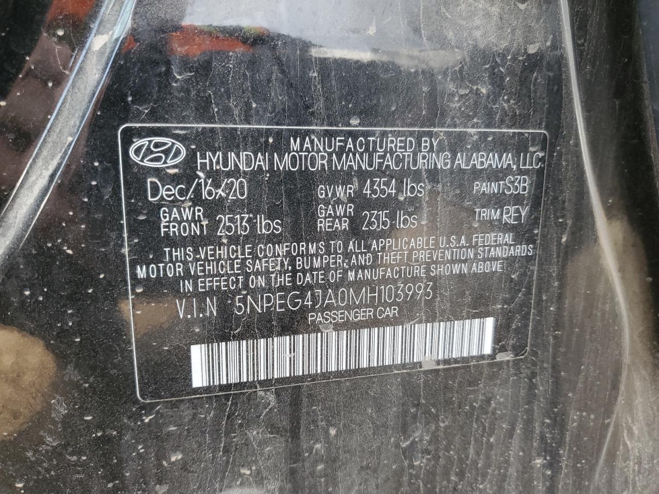 2021 Hyundai Sonata Se VIN: 5NPEG4JA0MH103993 Lot: 80357155