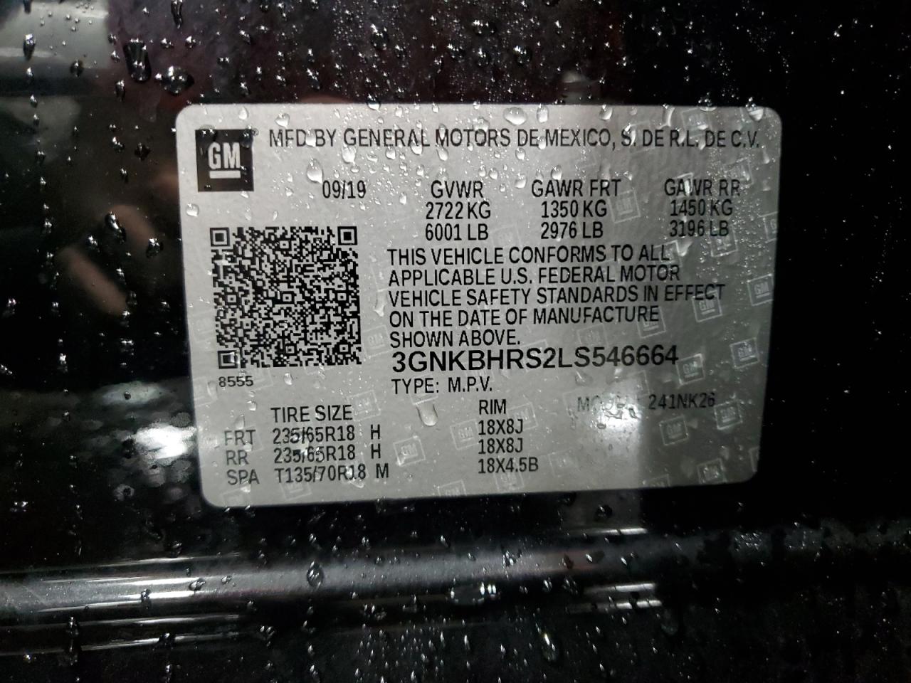 2020 Chevrolet Blazer 2Lt VIN: 3GNKBHRS2LS546664 Lot: 82118555