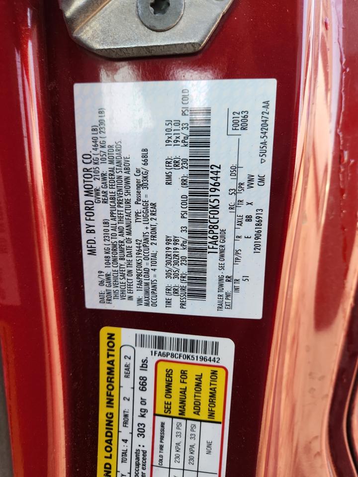 2019 Ford Mustang Gt VIN: 1FA6P8CF0K5196442 Lot: 84060195