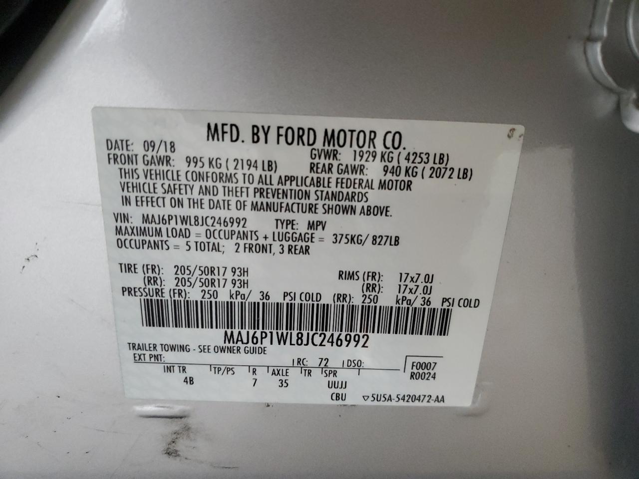 2018 Ford Ecosport Titanium VIN: MAJ6P1WL8JC246992 Lot: 80271395