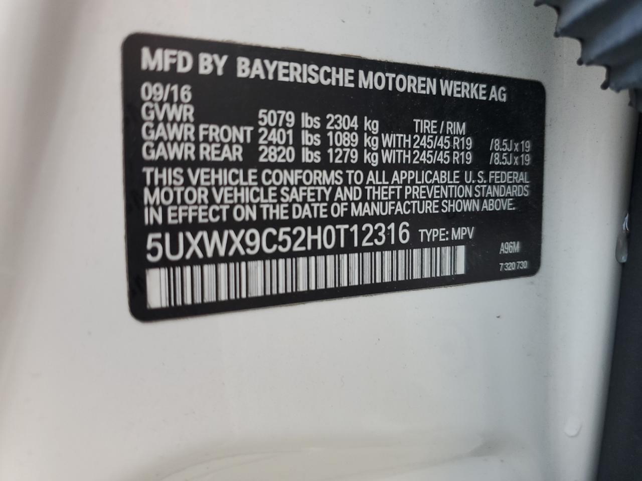 2017 BMW X3 xDrive28I VIN: 5UXWX9C52H0T12316 Lot: 83782835