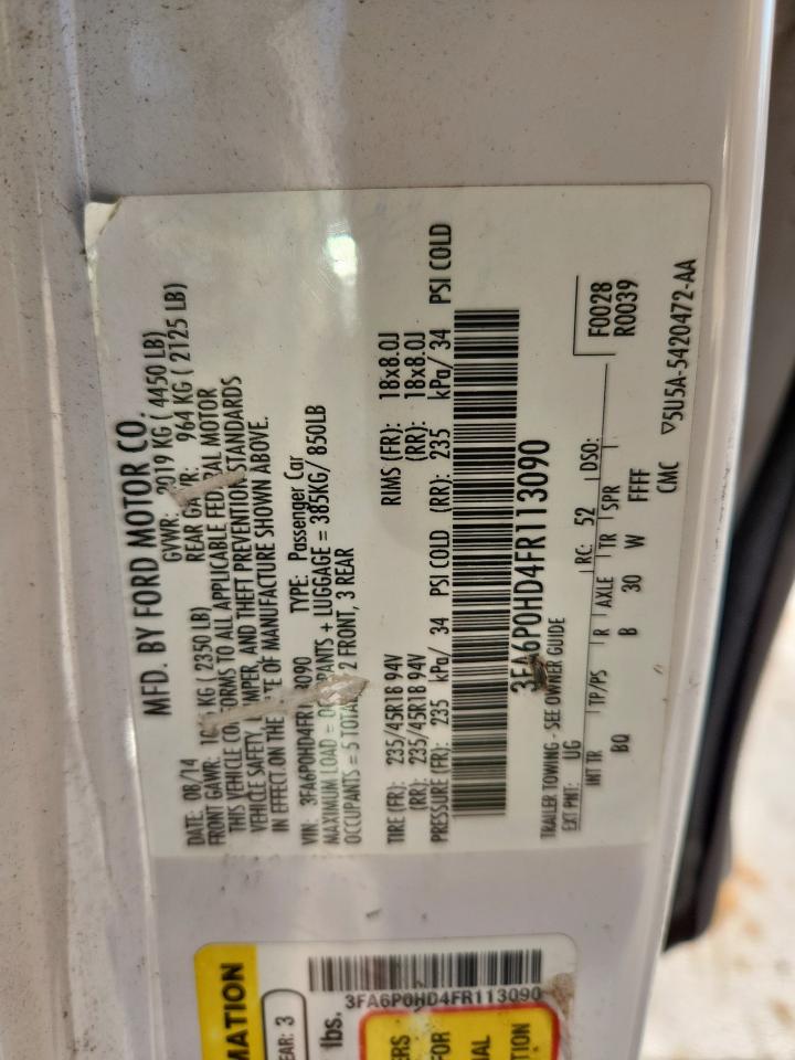 2015 Ford Fusion Se VIN: 3FA6P0HD4FR113090 Lot: 80909115