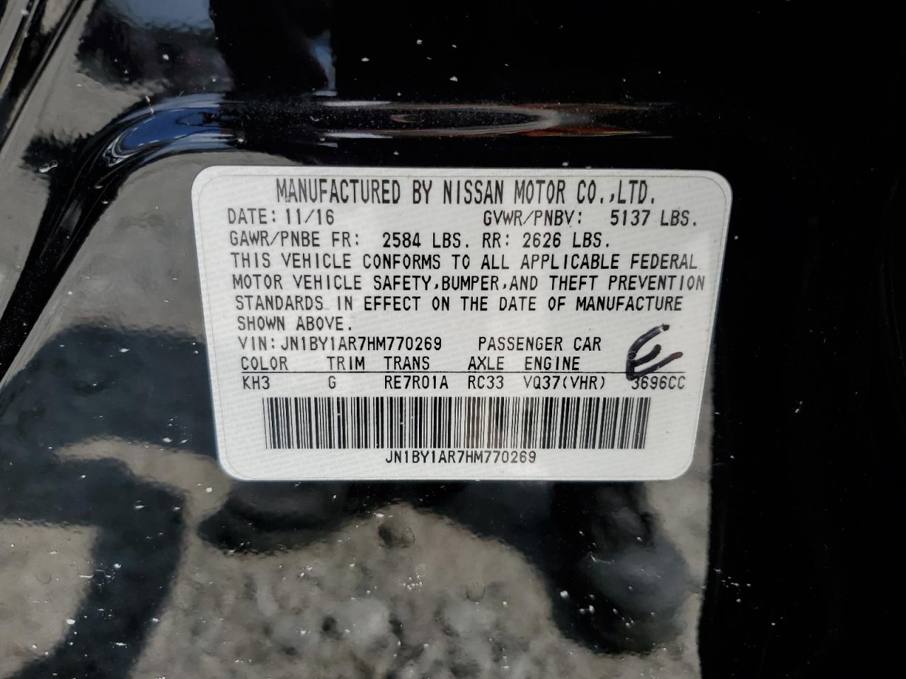 2017 Infiniti Q70 3.7 VIN: JN1BY1AR7HM770269 Lot: 81227045