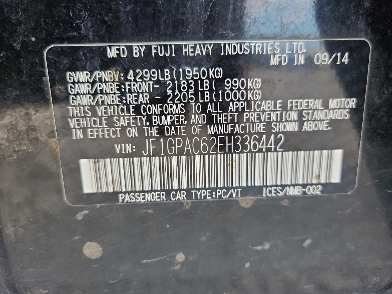 2014 Subaru Impreza Premium VIN: JF1GPAC62EH336442 Lot: 84211235