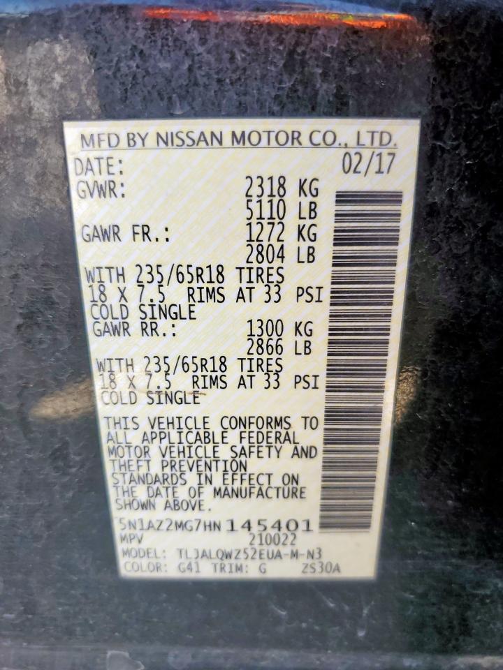 2017 Nissan Murano S VIN: 5N1AZ2MG7HN145401 Lot: 80277765