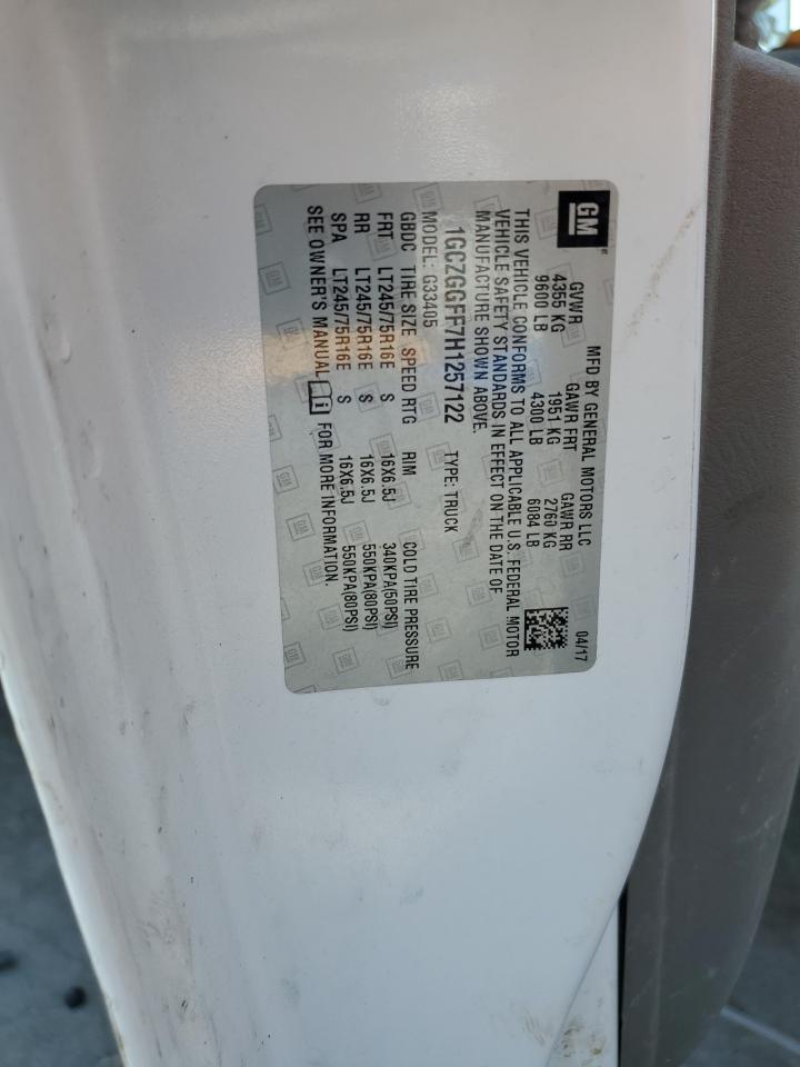 2017 Chevrolet Express G3500 VIN: 1GCZGGFF7H1257122 Lot: 72023995