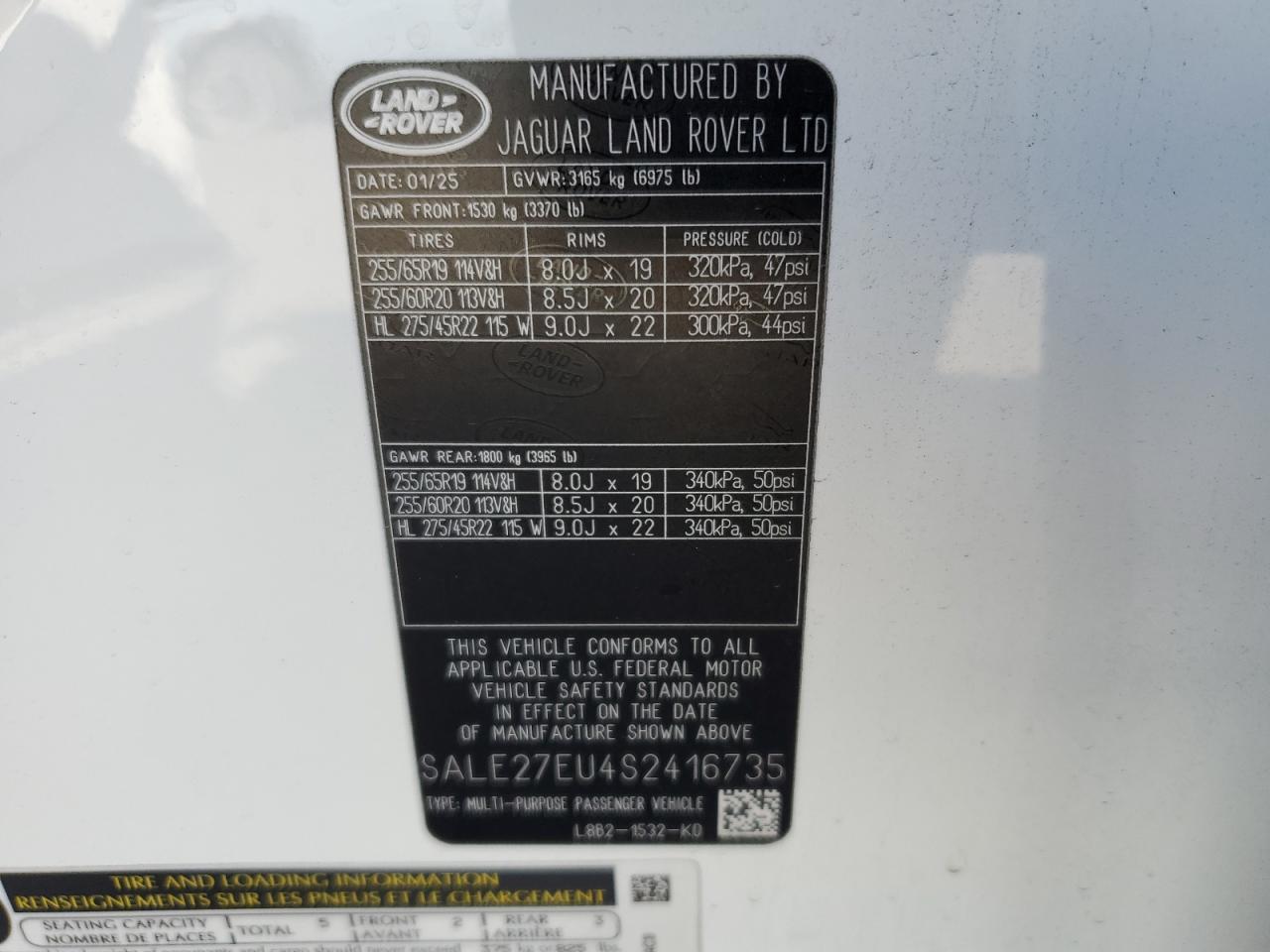 2025 Land Rover Defender 110 X-Dynamic Se VIN: SALE27EU4S2416735 Lot: 80740955