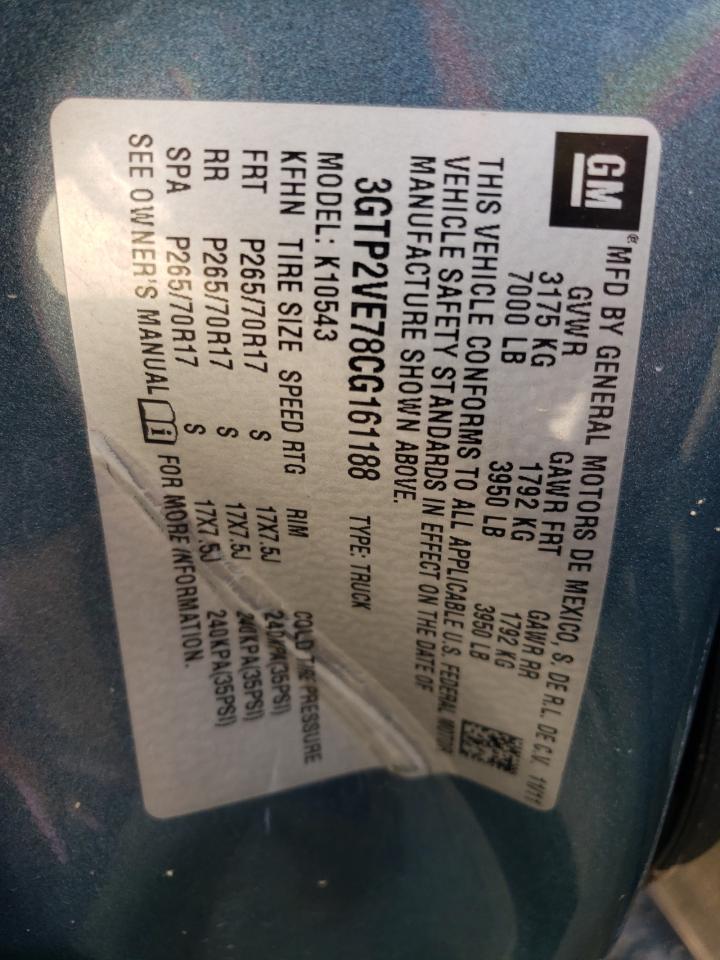 2012 GMC Sierra K1500 Sle VIN: 3GTP2VE78CG161188 Lot: 90009845