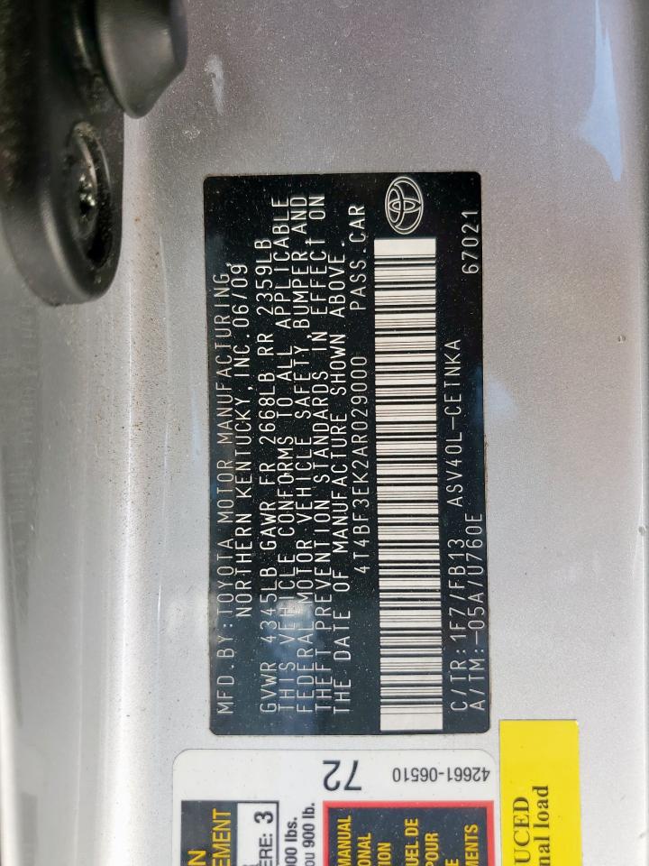 2010 Toyota Camry Base VIN: 4T4BF3EK2AR029000 Lot: 84288205