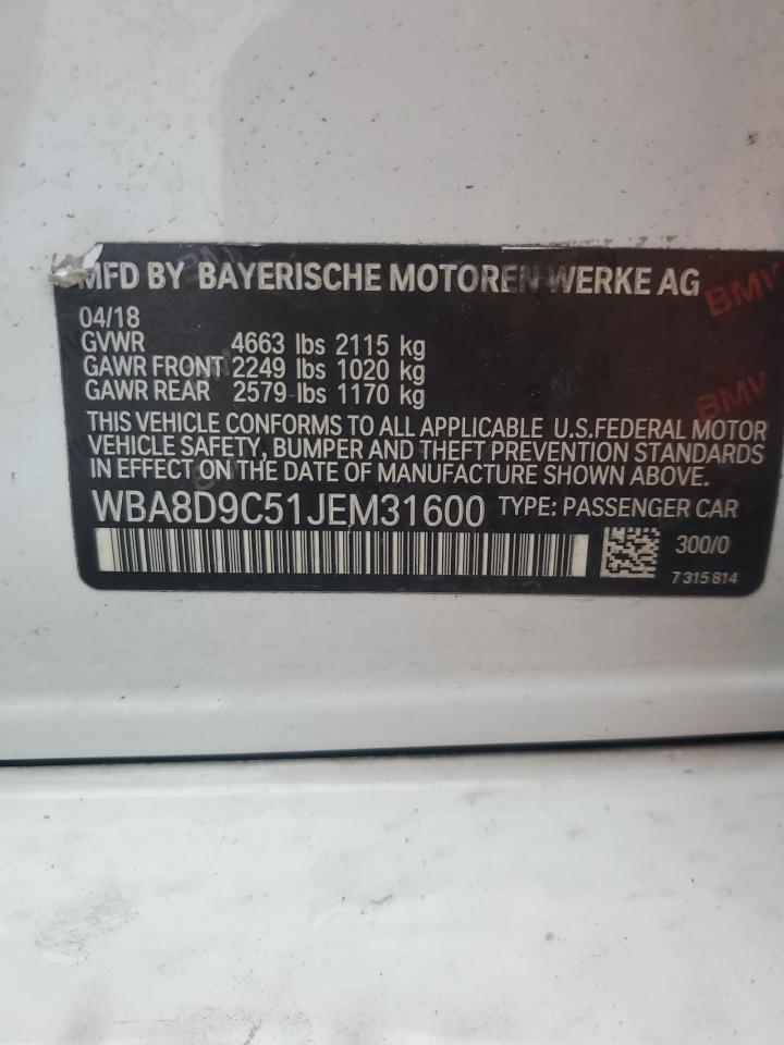 2018 BMW 330 Xi VIN: WBA8D9C51JEM31600 Lot: 81068345