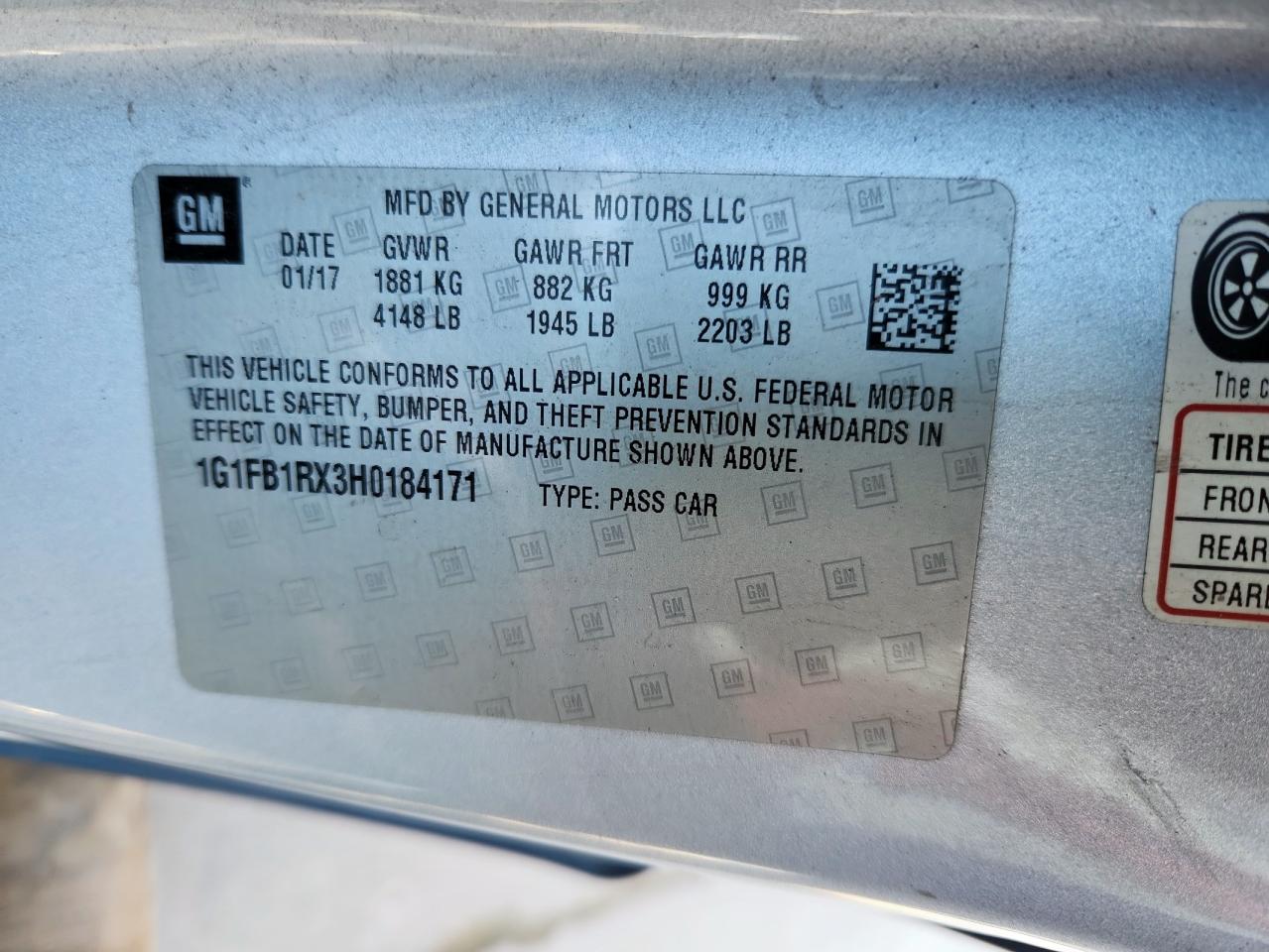 2017 Chevrolet Camaro Lt VIN: 1G1FB1RX3H0184171 Lot: 84010495