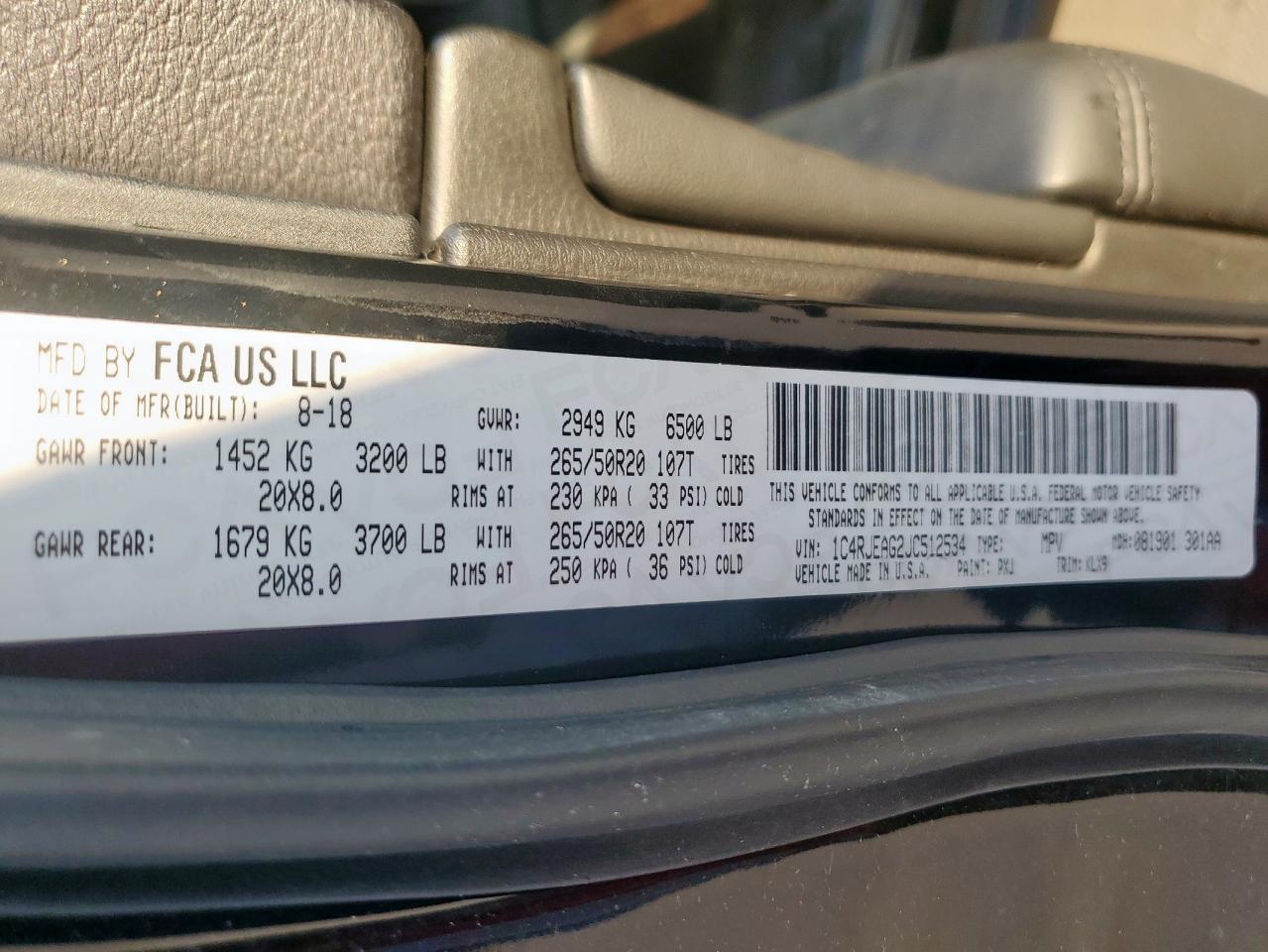 2018 Jeep Grand Cherokee Laredo VIN: 1C4RJEAG2JC512534 Lot: 71394985