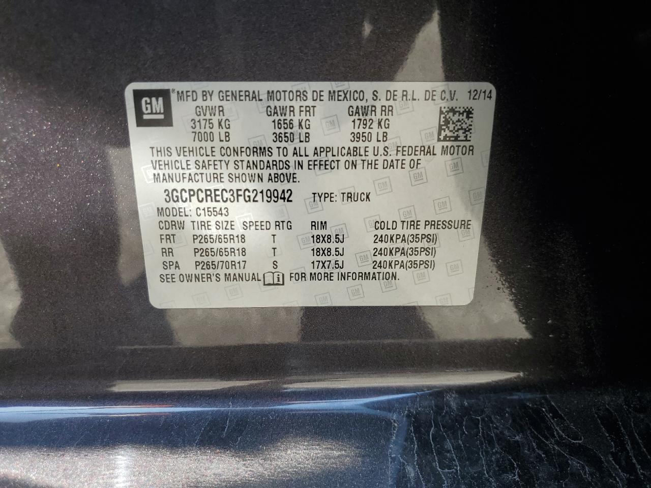 2015 Chevrolet Silverado C1500 Lt VIN: 3GCPCREC3FG219942 Lot: 81854335