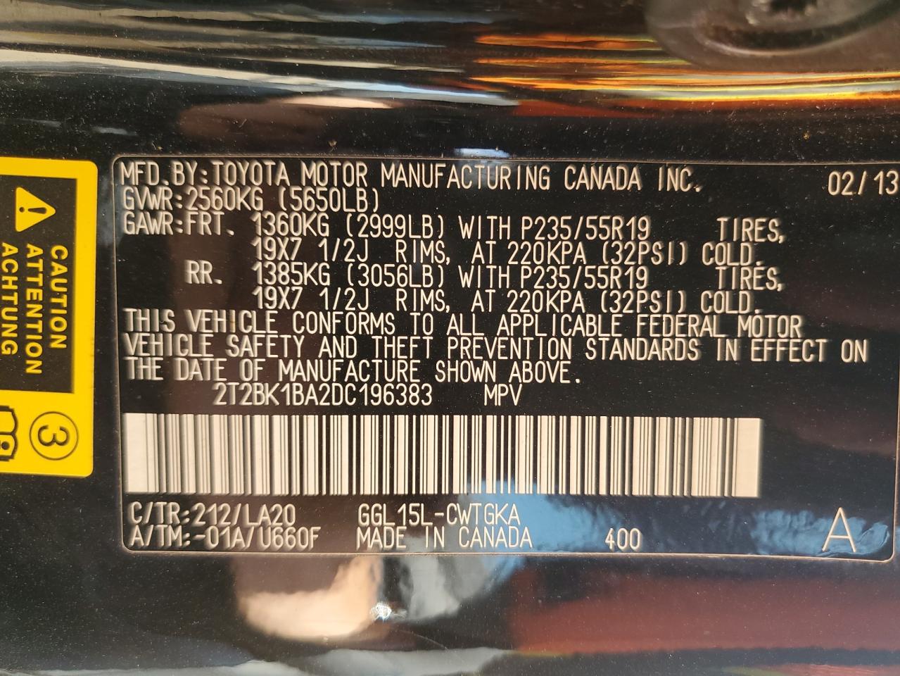 2013 Lexus Rx 350 Base VIN: 2T2BK1BA2DC196383 Lot: 80151355