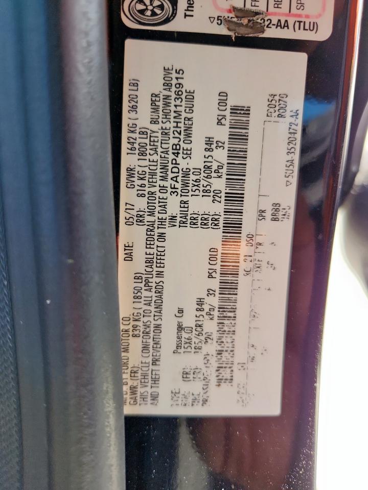 2017 Ford Fiesta Se VIN: 3FADP4BJ2HM136915 Lot: 84018085