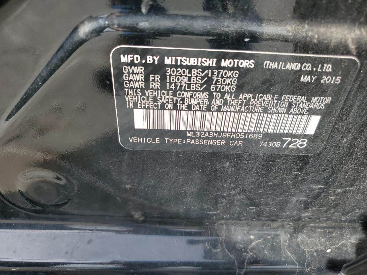 2015 Mitsubishi Mirage De VIN: ML32A3HJ9FH051689 Lot: 81234445