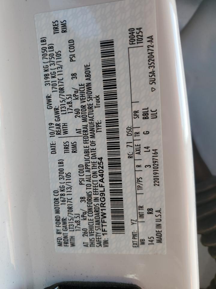 2020 Ford F150 Raptor VIN: 1FTFW1RG9LFA40254 Lot: 81816815