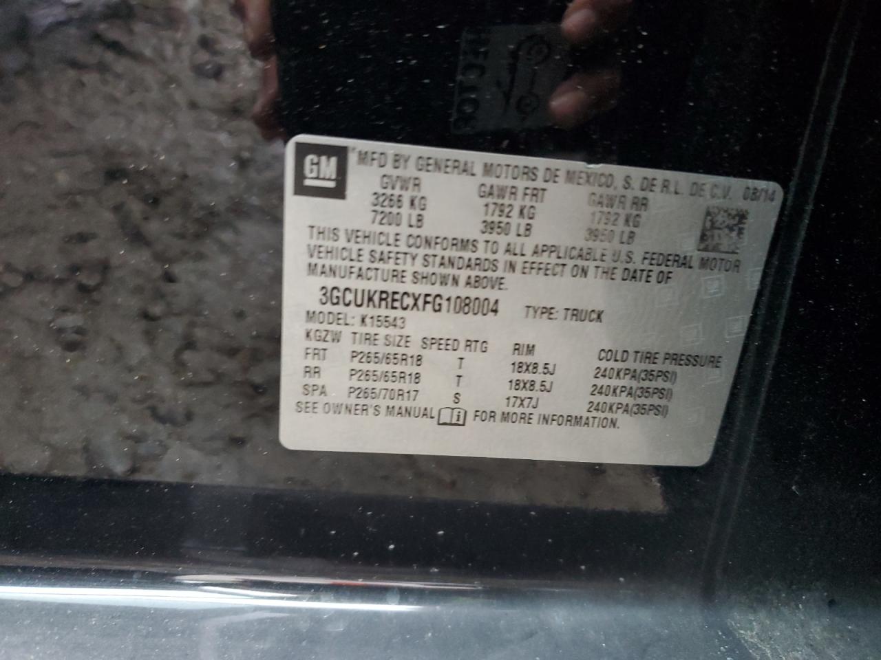 2015 Chevrolet Silverado K1500 Lt VIN: 3GCUKRECXFG108004 Lot: 84008945