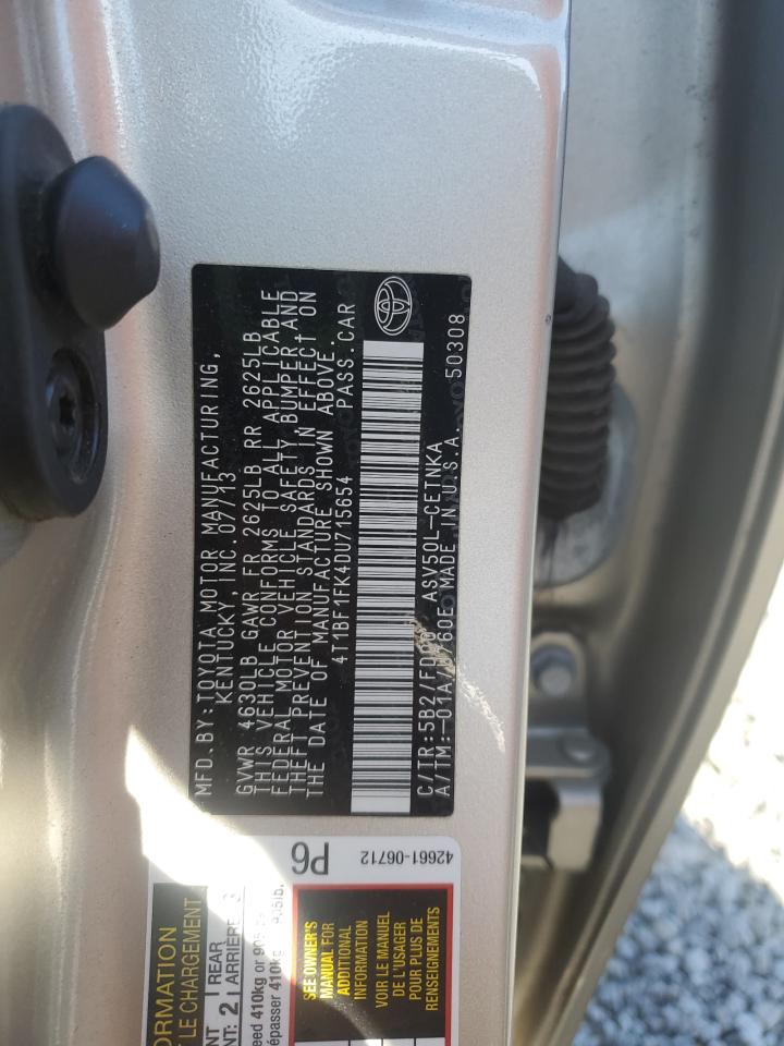 2013 Toyota Camry L VIN: 4T1BF1FK4DU715654 Lot: 84364815