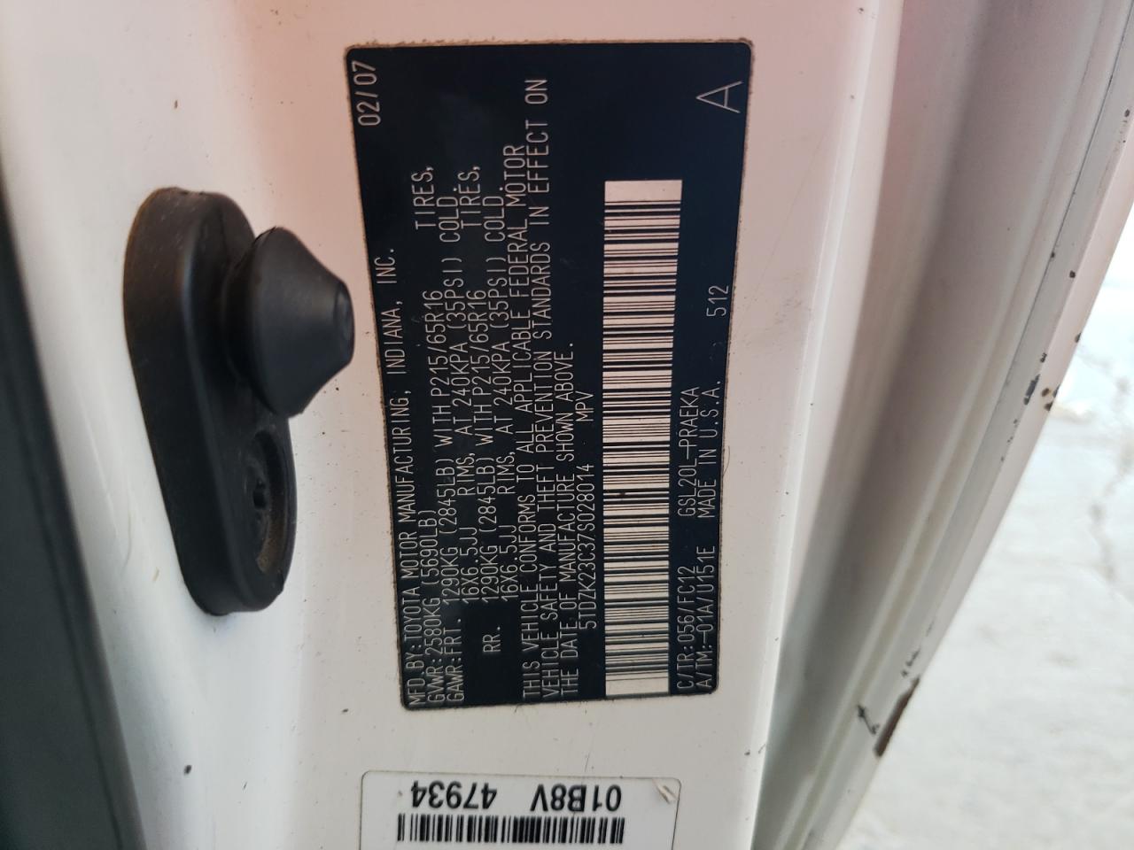 2007 Toyota Sienna VIN: 5TDZK23C37S028014 Lot: 80287695