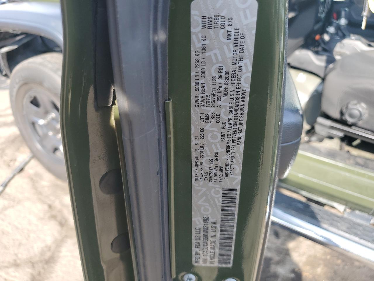 2021 Jeep Wrangler Sport VIN: 1C4GJXAG5MW821498 Lot: 81342355