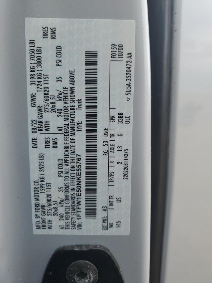 2022 Ford F150 Supercrew VIN: 1FTFW1E50NKE55767 Lot: 81140775