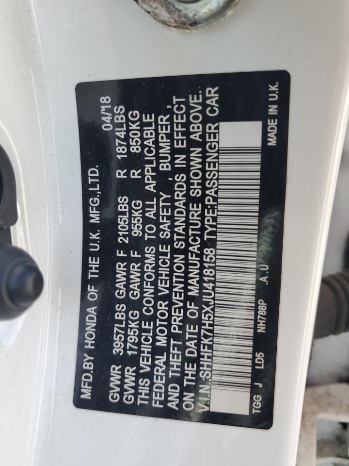 2018 Honda Civic Ex VIN: SHHFK7H5XJU418158 Lot: 81680795