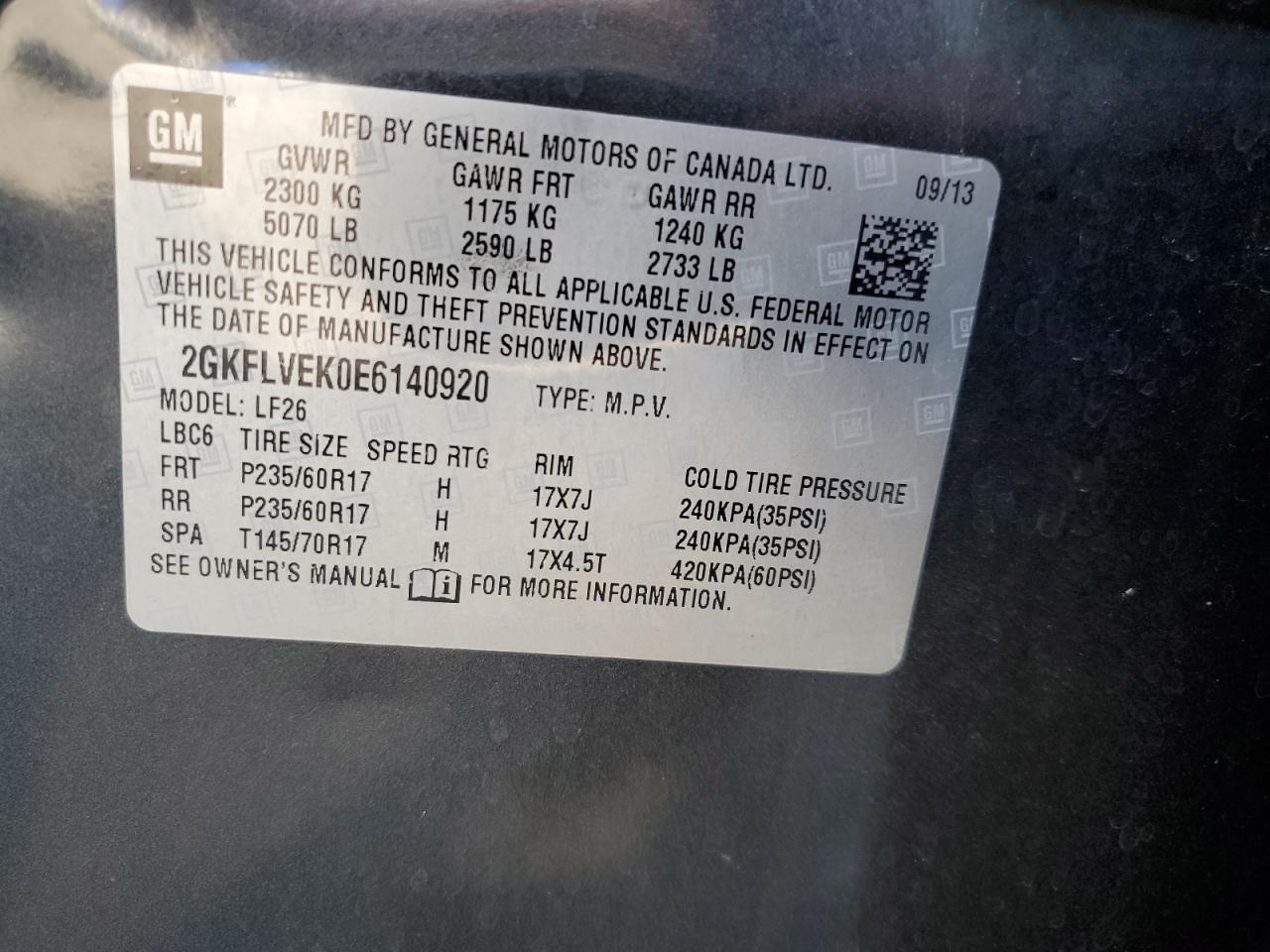 2014 GMC Terrain Sle VIN: 2GKFLVEK0E6140920 Lot: 81607455