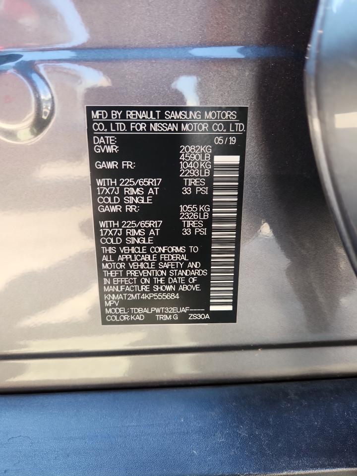 2019 Nissan Rogue S VIN: KNMAT2MT4KP555684 Lot: 80840695