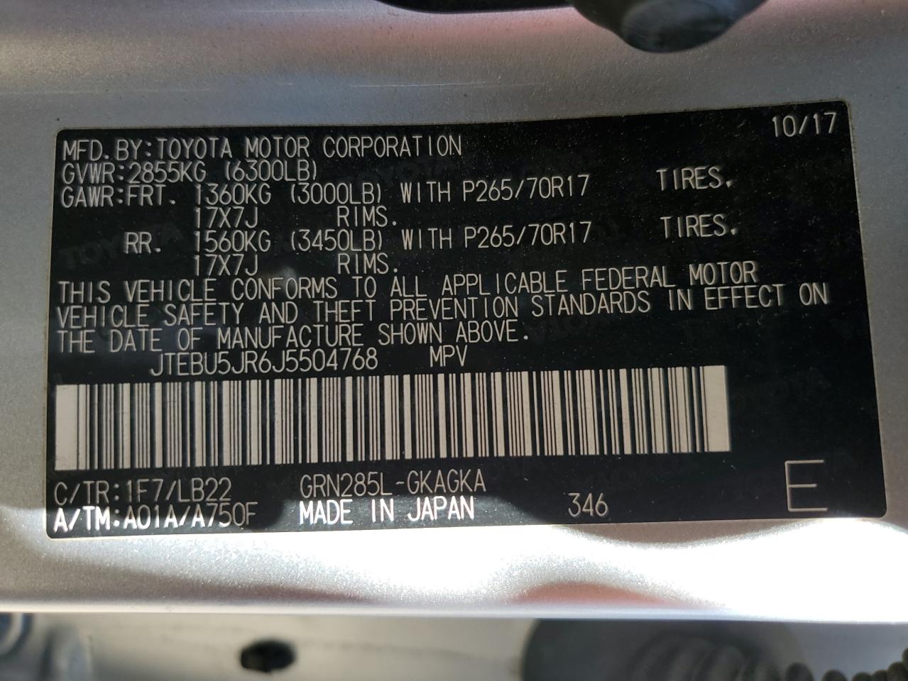 2018 Toyota 4Runner Sr5/Sr5 Premium VIN: JTEBU5JR6J5504768 Lot: 71199455