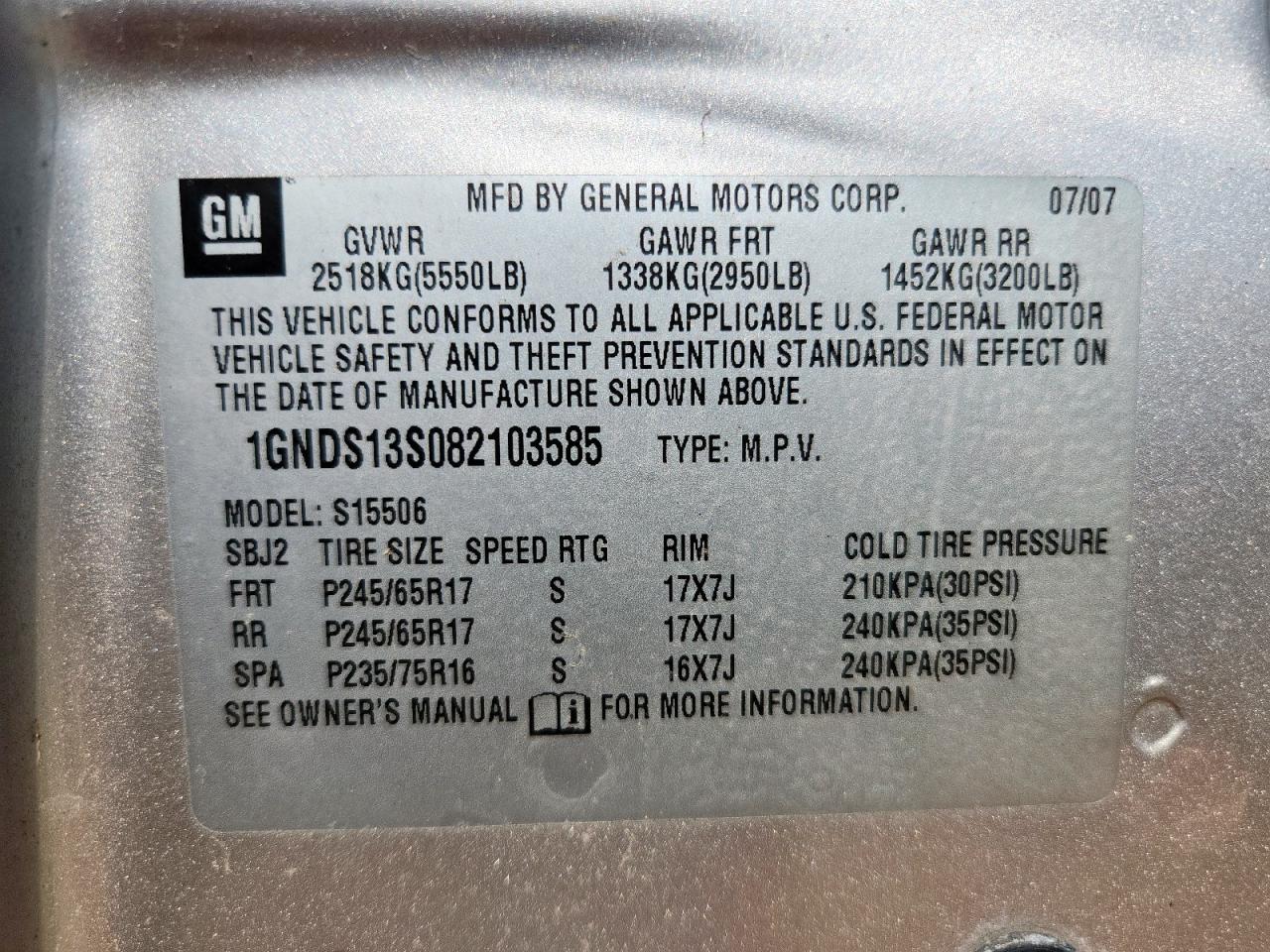 2008 Chevrolet Trailblazer Ls VIN: 1GNDS13S082103585 Lot: 72032455