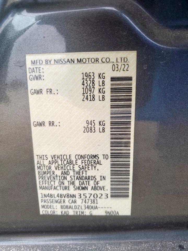 2022 Nissan Altima S VIN: 1N4BL4BV8NN357023 Lot: 83861015