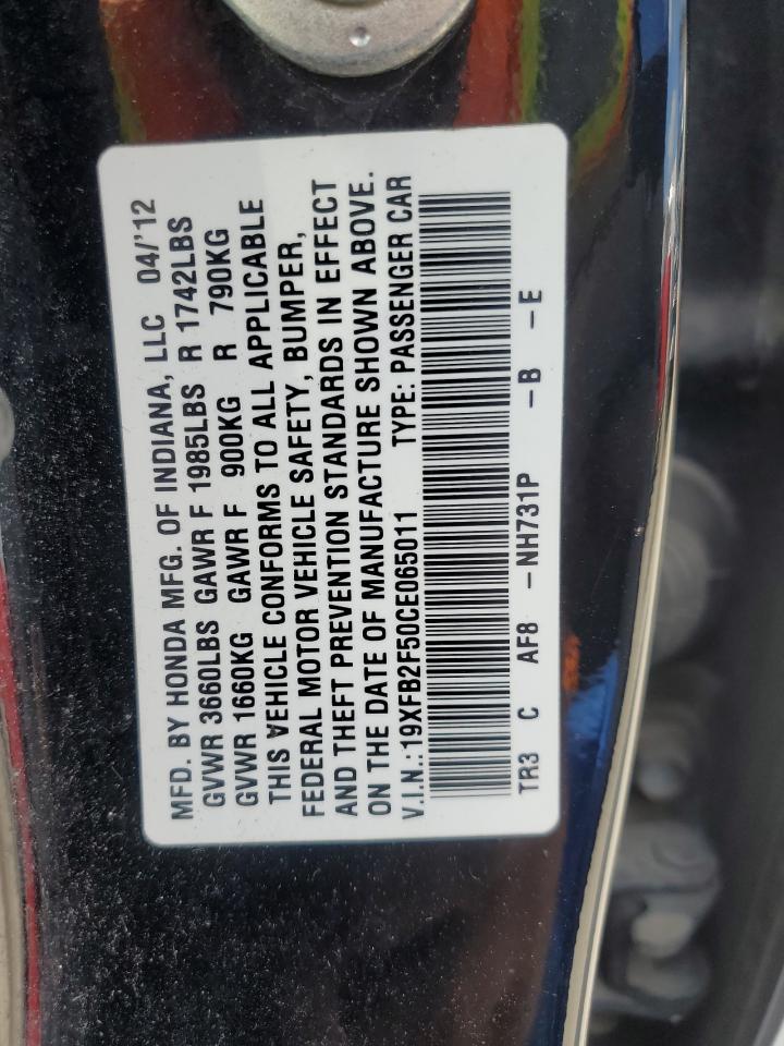 2012 Honda Civic Lx VIN: 19XFB2F50CE065011 Lot: 84257825