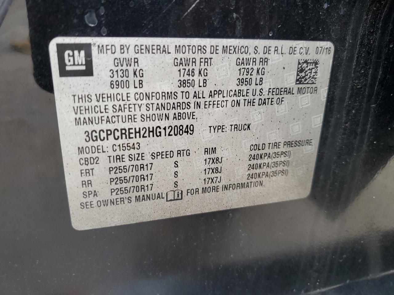 2017 Chevrolet Silverado C1500 Lt VIN: 3GCPCREH2HG120849 Lot: 81373445