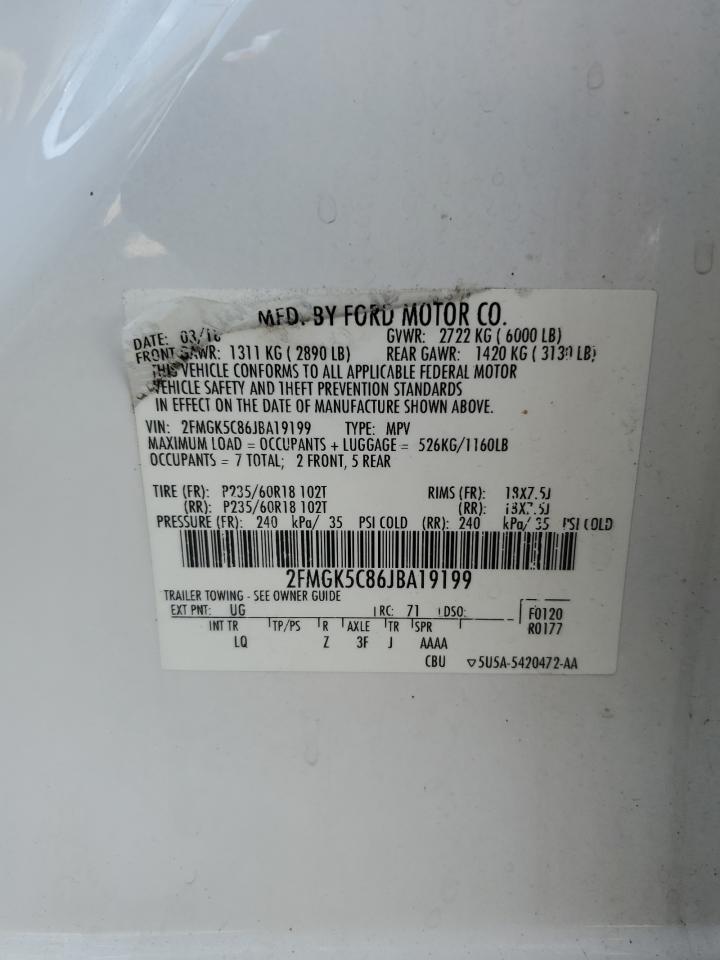 2018 Ford Flex Sel VIN: 2FMGK5C86JBA19199 Lot: 81042345