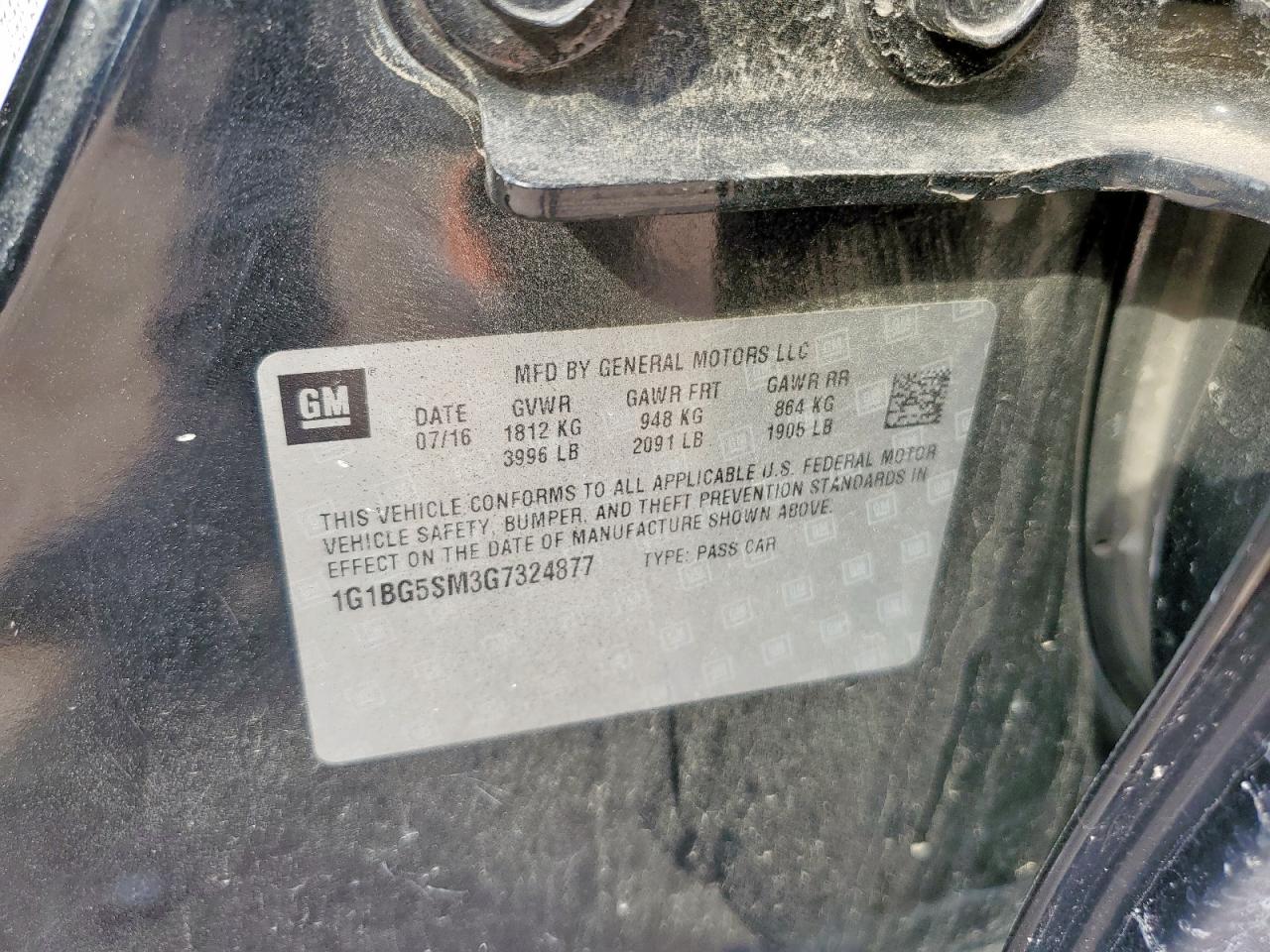 2016 Chevrolet Cruze Premier VIN: 1G1BG5SM3G7324877 Lot: 84183895