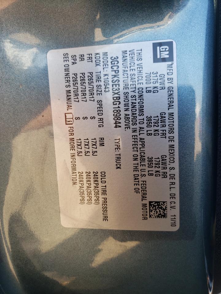 2011 Chevrolet Silverado K1500 Lt VIN: 3GCPKSE3XBG189844 Lot: 80840665