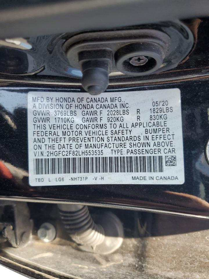 2020 Honda Civic Sport VIN: 2HGFC2F82LH553535 Lot: 80858965