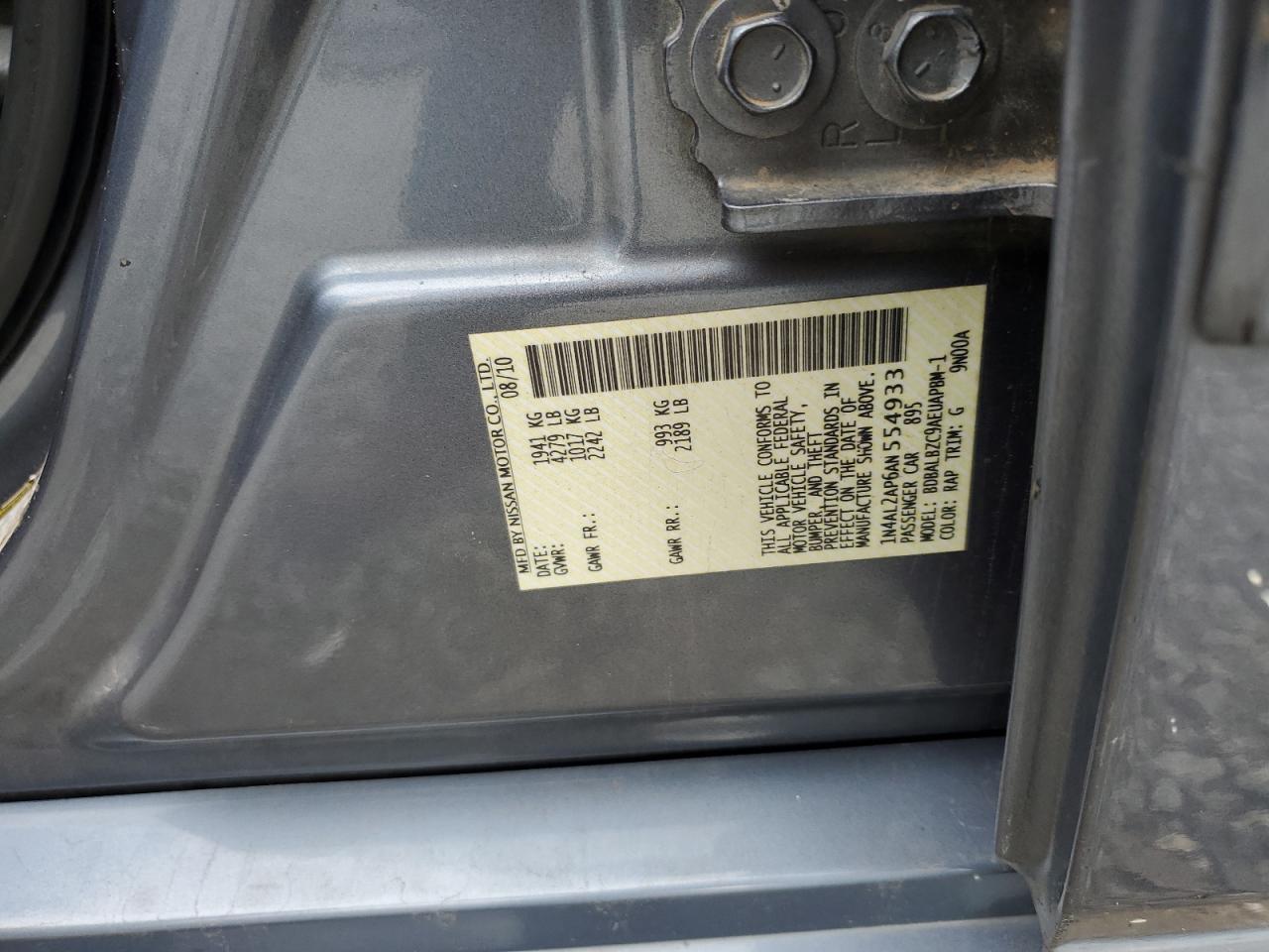 2010 Nissan Altima Base VIN: 1N4AL2AP6AN554933 Lot: 83836085