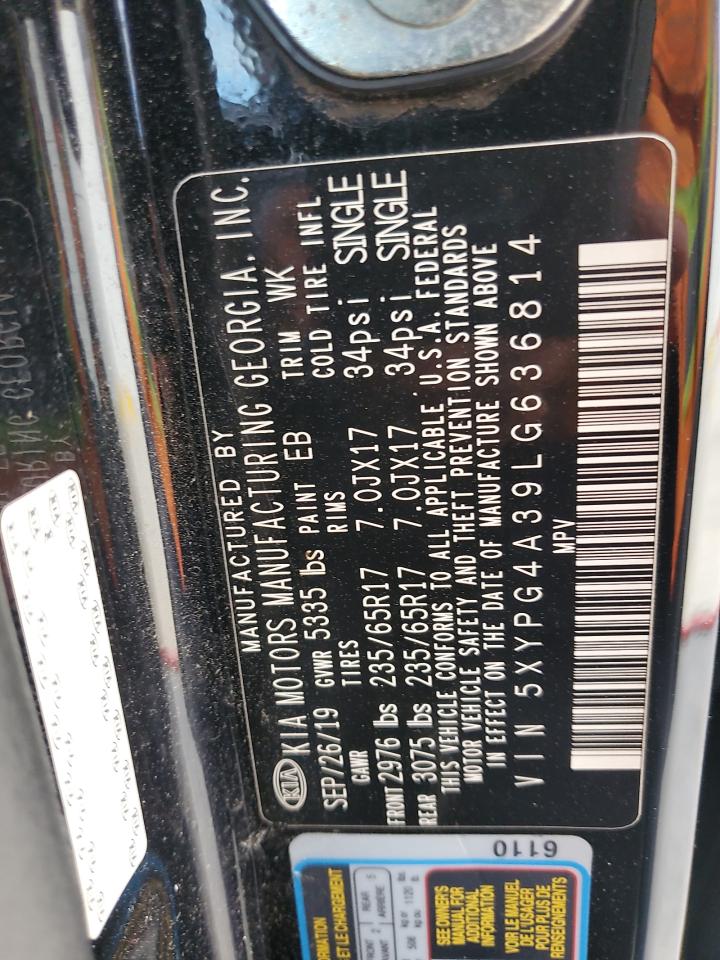 2020 Kia Sorento L VIN: 5XYPG4A39LG636814 Lot: 82050175