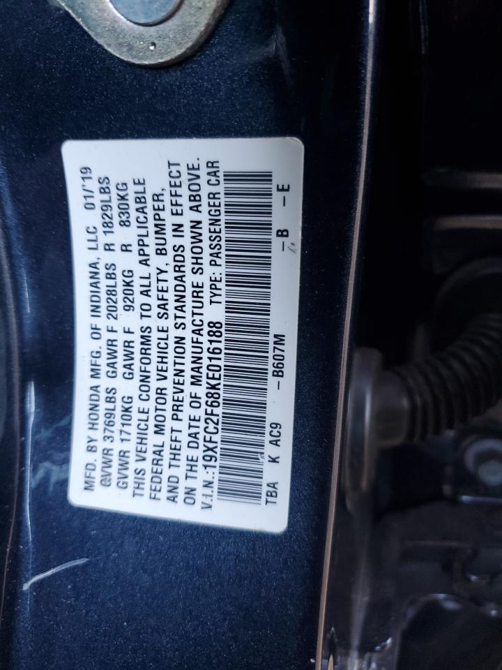 2019 Honda Civic Lx VIN: 19XFC2F68KE016188 Lot: 71218425