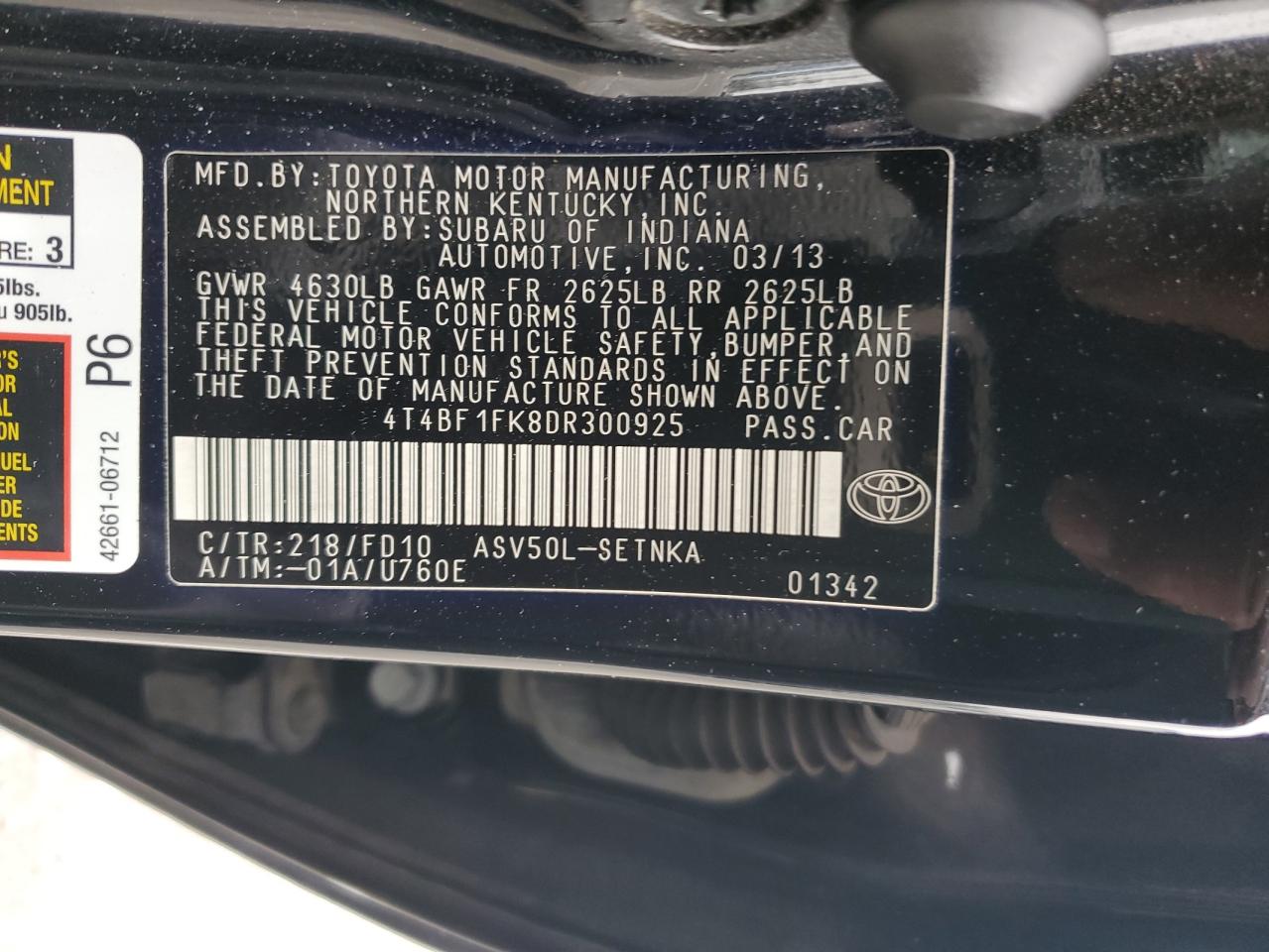 2013 Toyota Camry L VIN: 4T4BF1FK8DR300925 Lot: 84467645