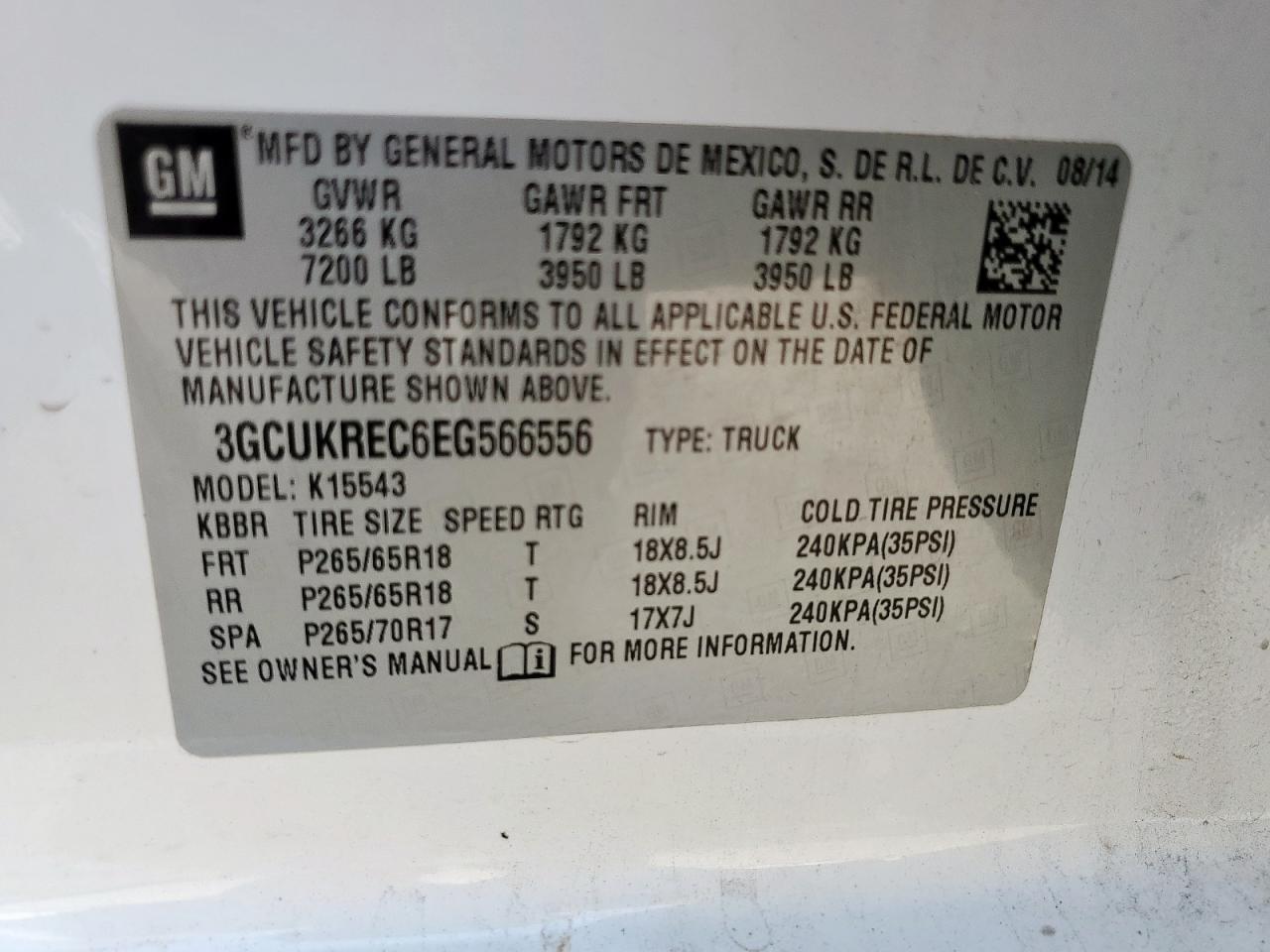 2014 Chevrolet Silverado K1500 Lt VIN: 3GCUKREC6EG566556 Lot: 80358045