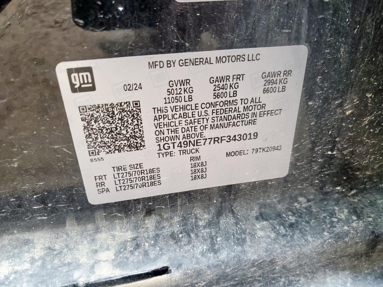 2024 GMC Sierra K2500 Slt VIN: 1GT49NE77RF343019 Lot: 84375645