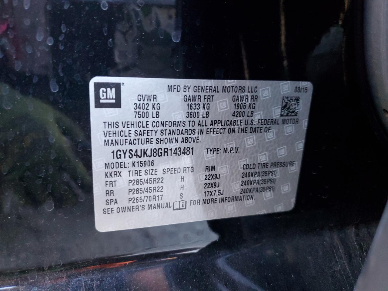 2016 Cadillac Escalade Esv Premium VIN: 1GYS4JKJ8GR143481 Lot: 81303925