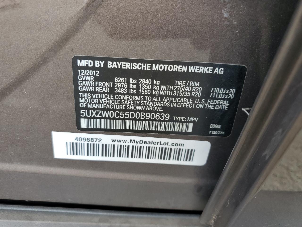 2013 BMW X5 xDrive35D VIN: 5UXZW0C55D0B90639 Lot: 81922275